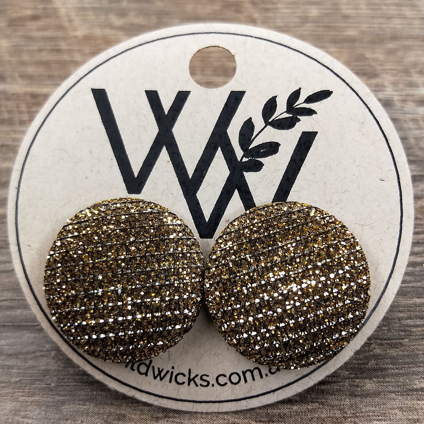Wildears Fabric Covered Button Earrings Gold Silver 19mm