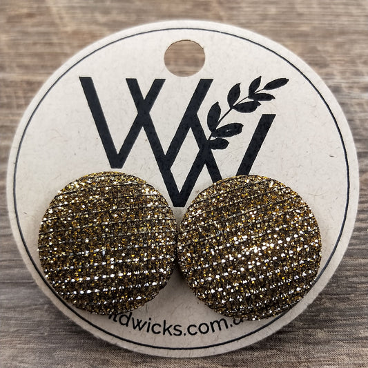 Wildears Fabric Covered Button Earrings Gold Silver 19mm