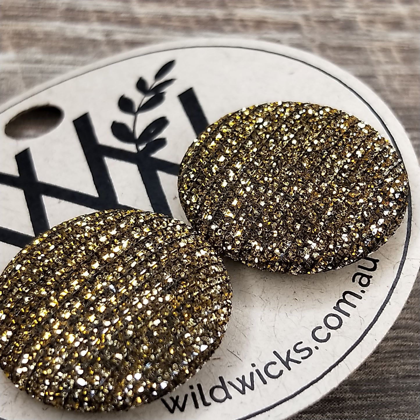 Wildears Fabric Covered Button Earrings Gold Silver 19mm