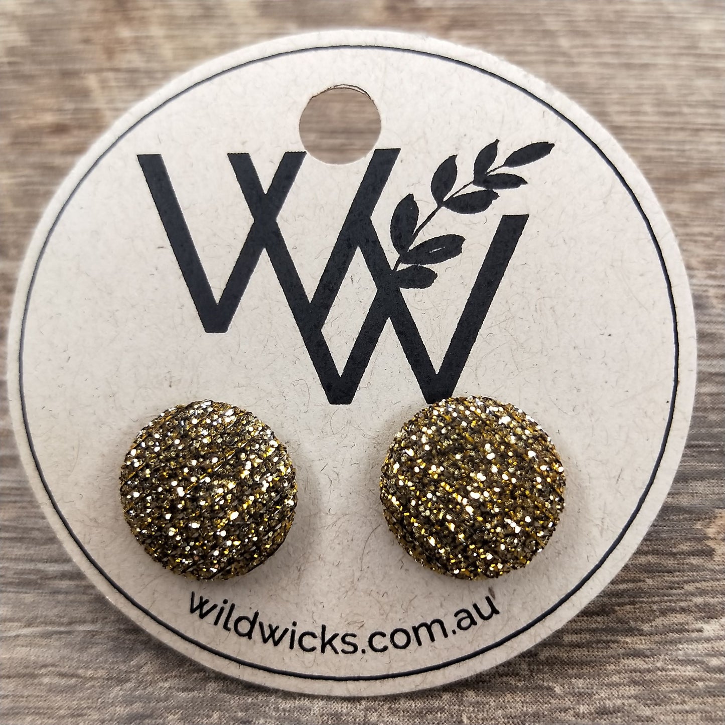 Wildears Fabric Covered Button Earrings Gold Silver 12mm