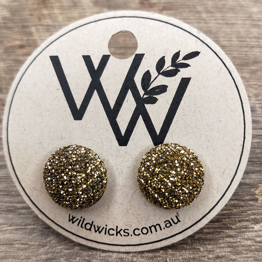 Wildears Fabric Covered Button Earrings Gold Silver 12mm