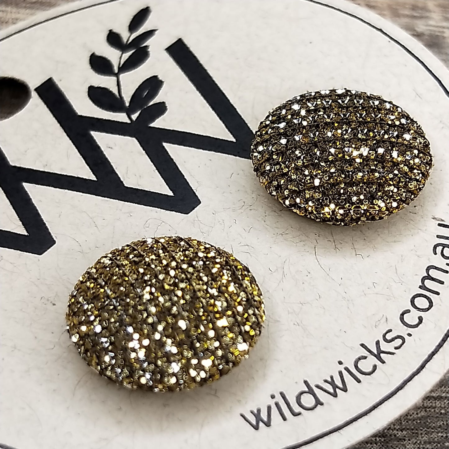 Wildears Fabric Covered Button Earrings Gold Silver 12mm