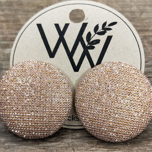 Wildears Fabric Covered Button Earrings Gold Blush 27mm