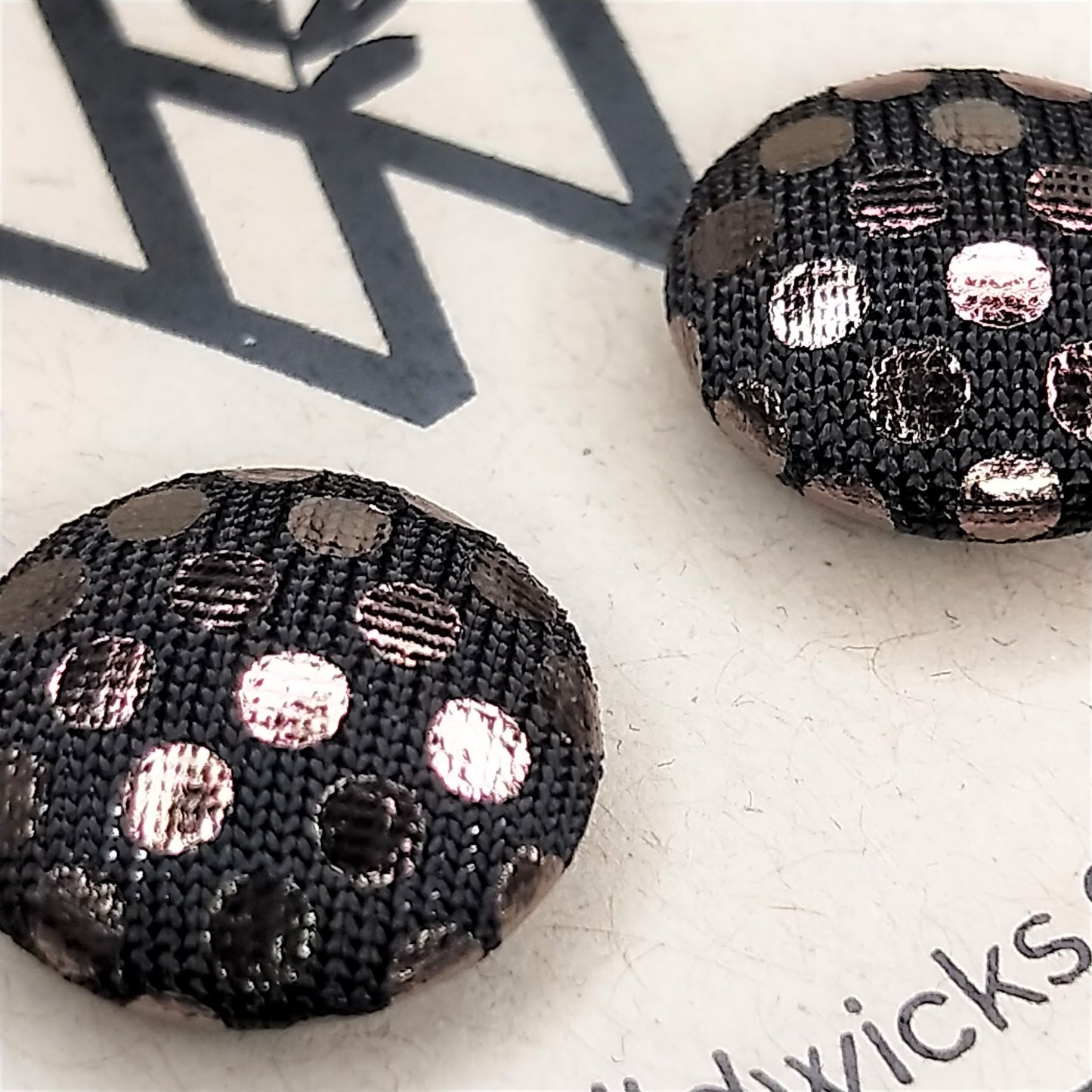 Wildears Fabric Covered Button Earrings Bronze Metallic Dots 12mm