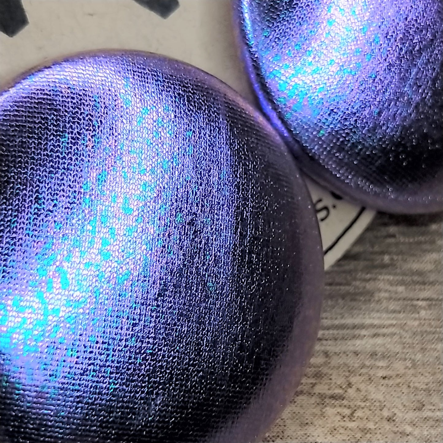 Wildears Fabric Covered Button Earrings Purple Metallic 27mm