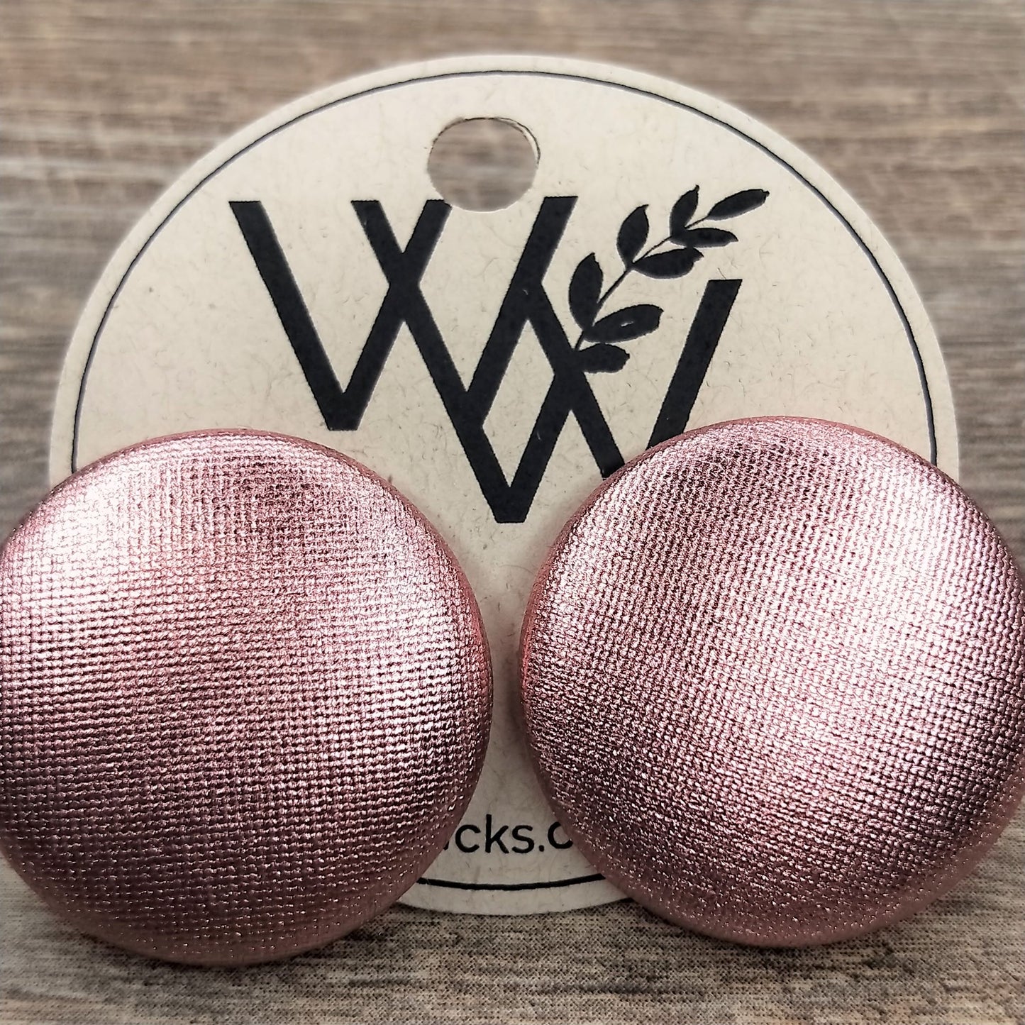 Wildears Fabric Covered Button Earrings Rose Gold 27mm