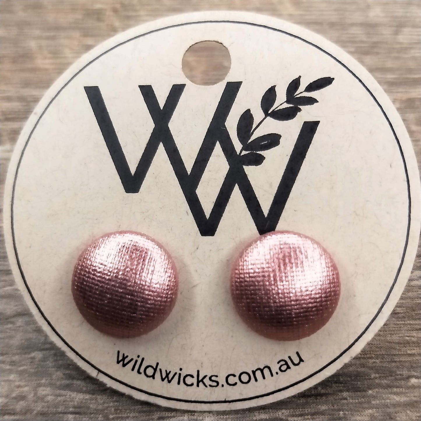 Wildears Fabric Covered Button Earrings Rose Gold 12mm