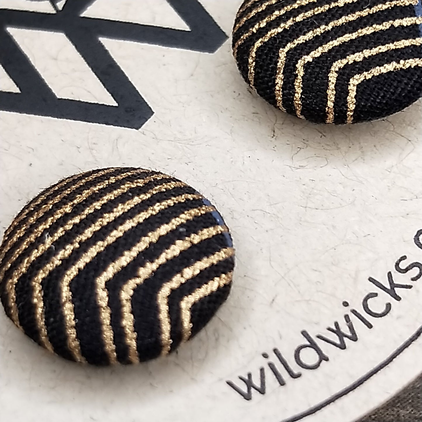 Wildears Fabric Covered Button Earrings Gold Grey Lines 2 12mm