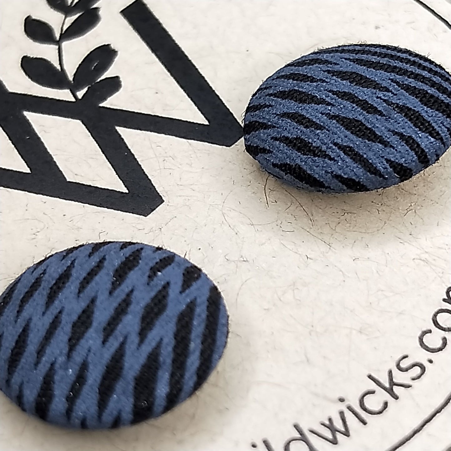 Wildears Fabric Covered Button Earrings Gold Grey Lines 3 12mm
