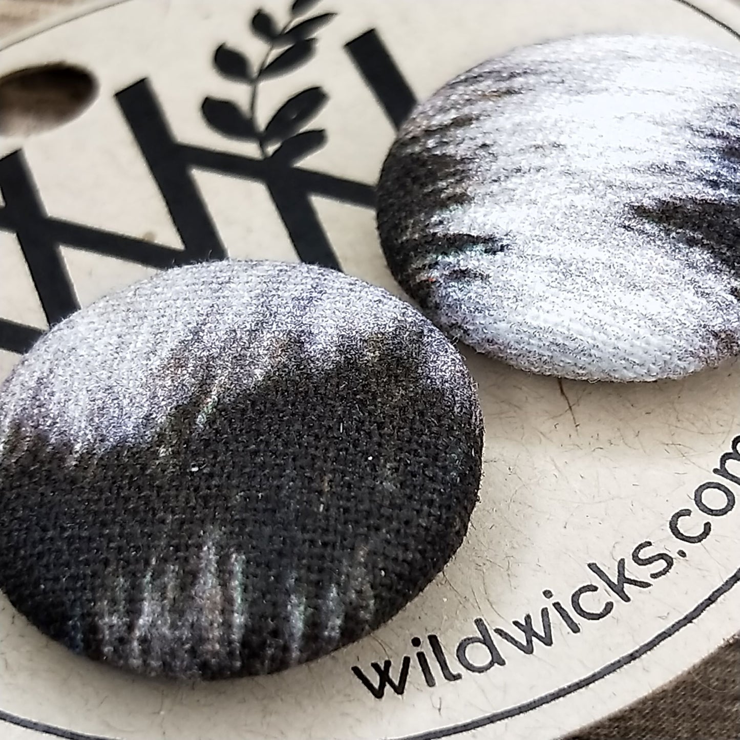 Wildears Fabric Covered Button Earrings Black White Fur 2 19mm