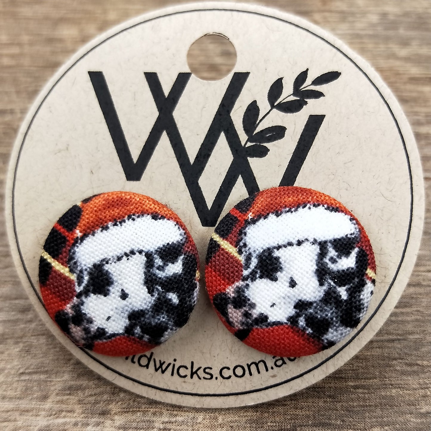 Wildears Fabric Covered Button Earrings Christmas Dogs 5 19mm