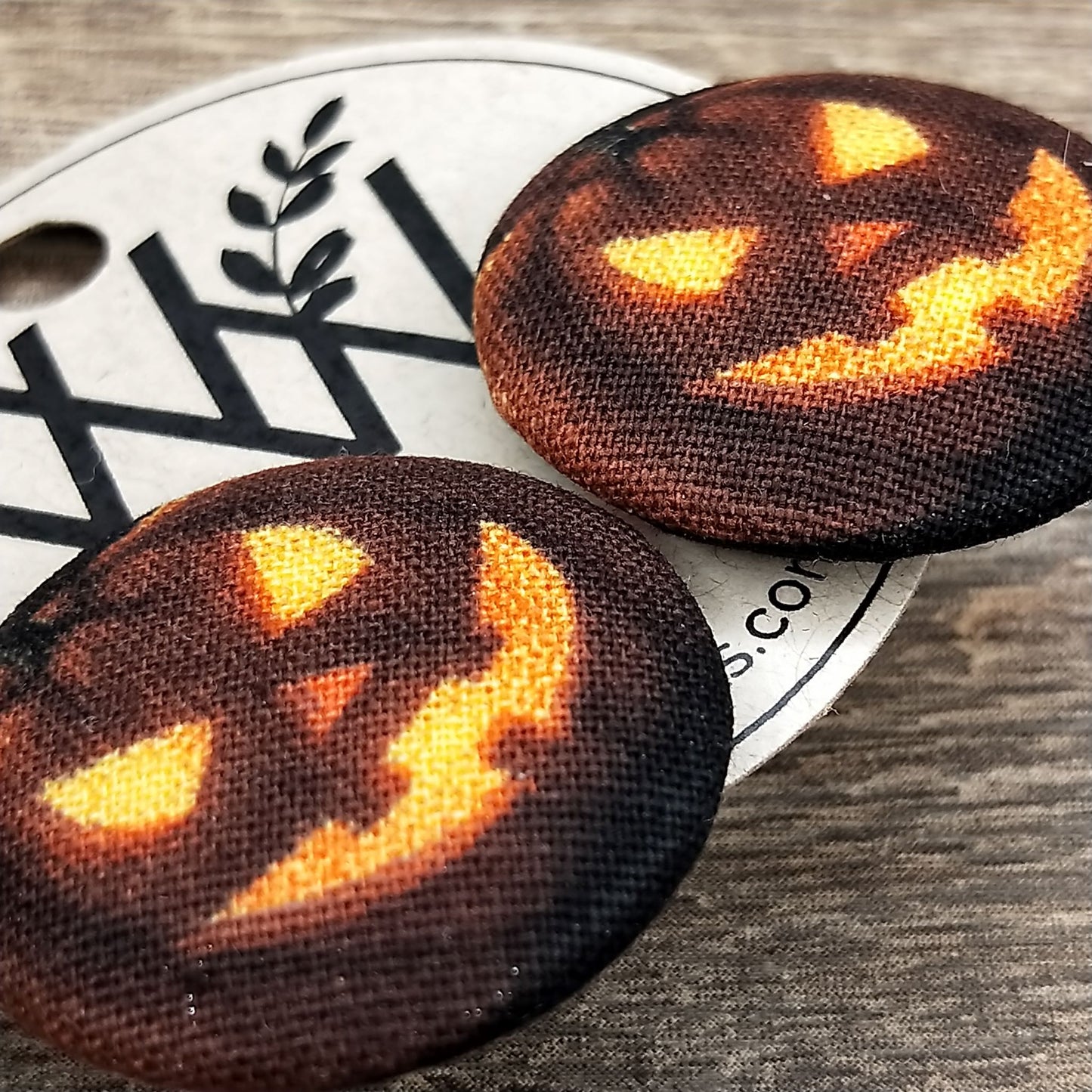 Wildears Fabric Covered Button Earrings Pumpkin Head 27mm