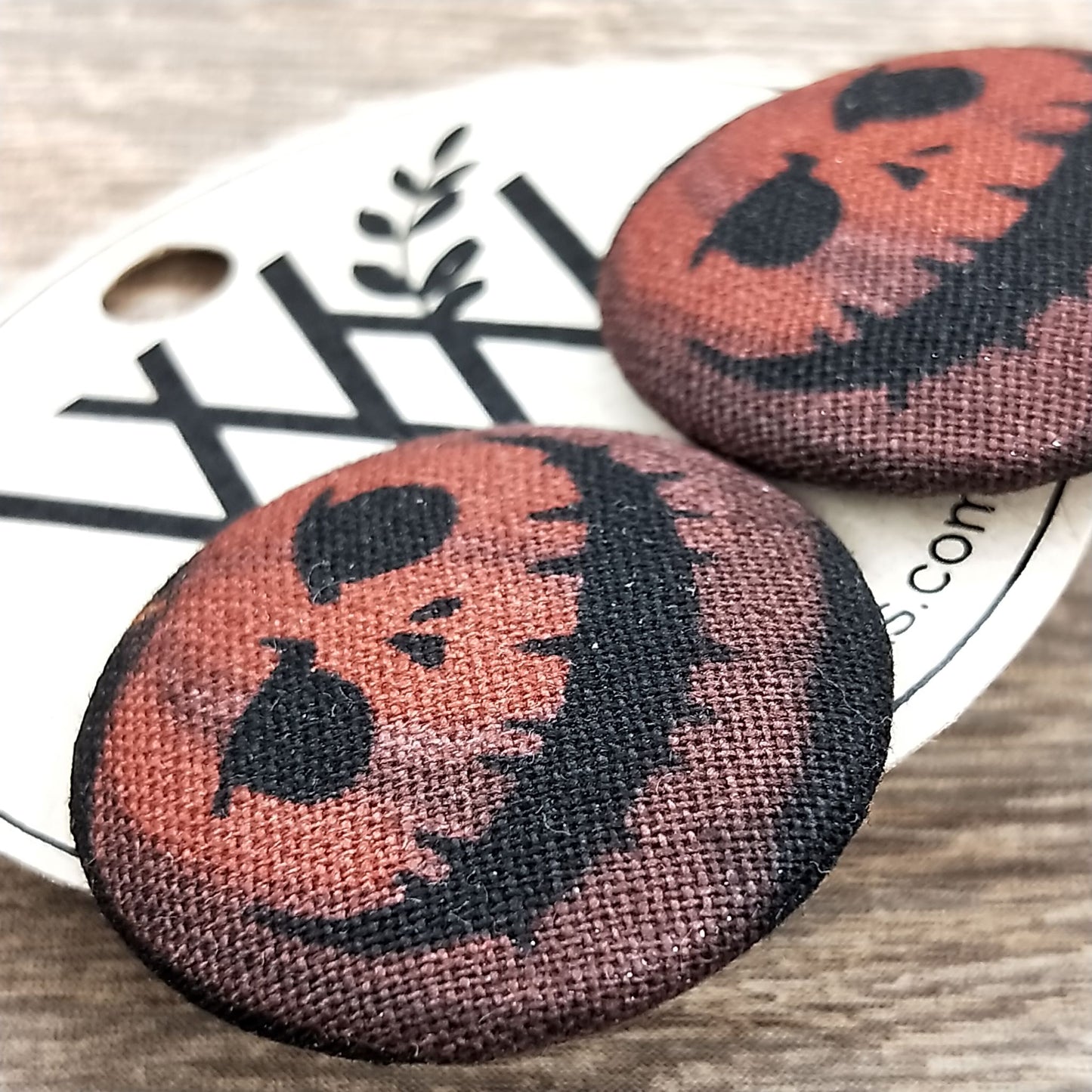 Wildears Fabric Covered Button Earrings Pumpkin Head 27mm